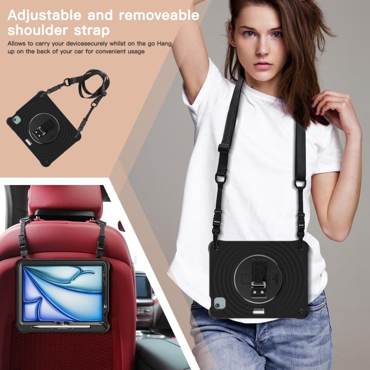 For iPad Air 11 2025 / 2024 Rotation Holder Silicone Hybrid PC Tablet Case(Black) - iPad Air 11 2025 / 2024 Cases by buy2fix | Online Shopping UK | buy2fix