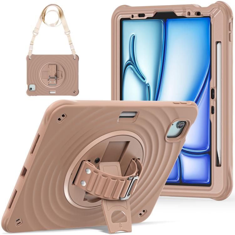 For iPad Air 11 2025 / 2024 Rotation Holder Silicone Hybrid PC Tablet Case(Light Coffee) - iPad Air 11 2025 / 2024 Cases by buy2fix | Online Shopping UK | buy2fix