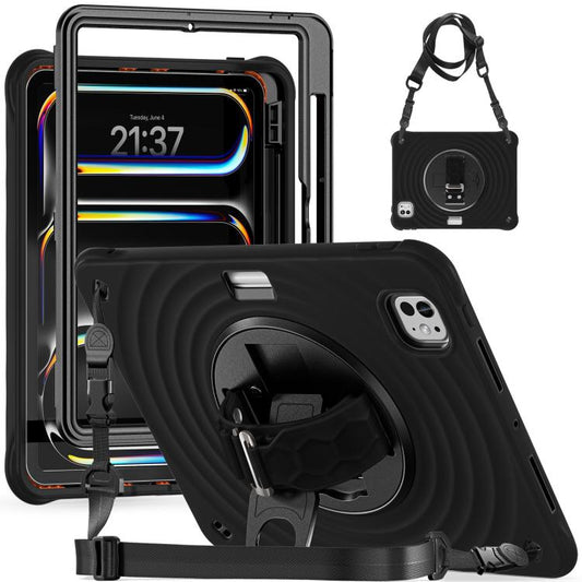 For iPad Pro 11 2024 Rotation Holder Silicone Hybrid PC Tablet Case(Black) - iPad Pro 11 2024 Cases by buy2fix | Online Shopping UK | buy2fix