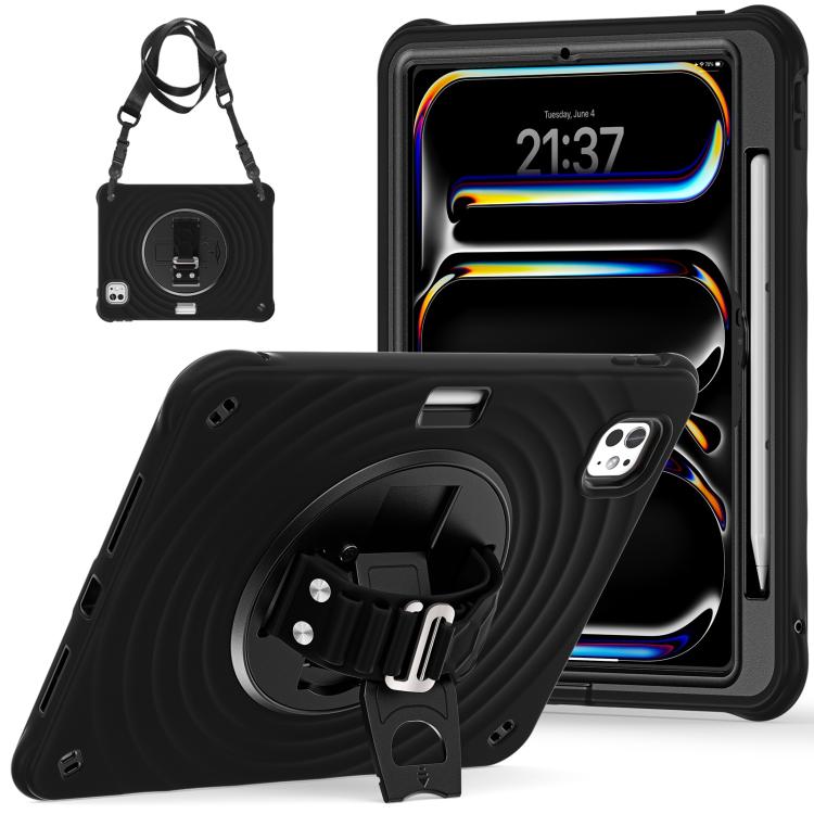 For iPad Pro 11 2024 Rotation Holder Silicone Hybrid PC Tablet Case(Black) - iPad Pro 11 2024 Cases by buy2fix | Online Shopping UK | buy2fix