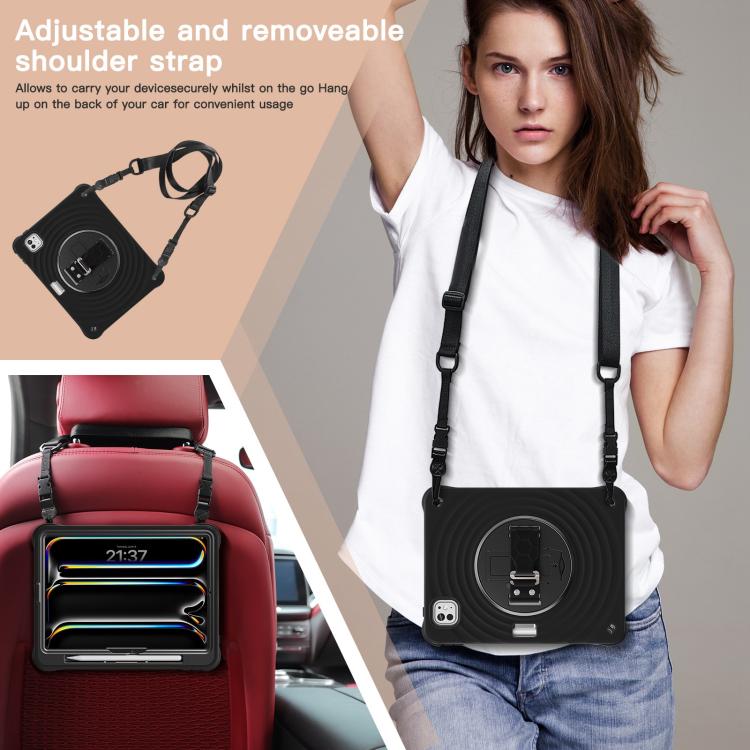 For iPad Pro 11 2024 Rotation Holder Silicone Hybrid PC Tablet Case(Black) - iPad Pro 11 2024 Cases by buy2fix | Online Shopping UK | buy2fix