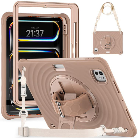 For iPad Pro 11 2024 Rotation Holder Silicone Hybrid PC Tablet Case(Light Coffee) - iPad Pro 11 2024 Cases by buy2fix | Online Shopping UK | buy2fix