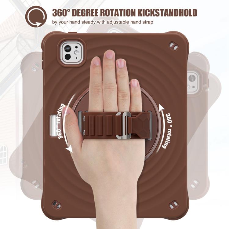 For iPad Pro 11 2024 Rotation Holder Silicone Hybrid PC Tablet Case(Chocolate) - iPad Pro 11 2024 Cases by buy2fix | Online Shopping UK | buy2fix