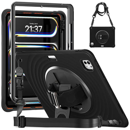 For iPad Pro 13 2024 Rotation Holder Silicone Hybrid PC Tablet Case(Black) - iPad Pro 13 2024 Cases by buy2fix | Online Shopping UK | buy2fix