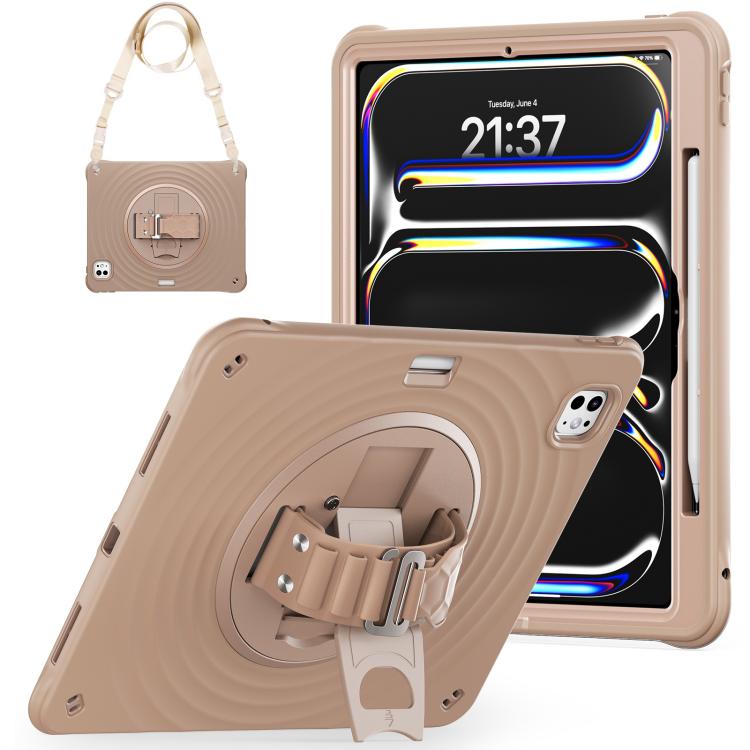 For iPad Pro 13 2024 Rotation Holder Silicone Hybrid PC Tablet Case(Light Coffee) - iPad Pro 13 2024 Cases by buy2fix | Online Shopping UK | buy2fix