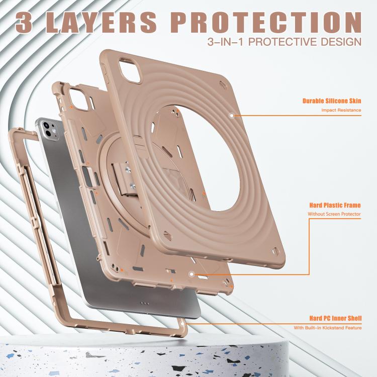 For iPad Pro 13 2024 Rotation Holder Silicone Hybrid PC Tablet Case(Light Coffee) - iPad Pro 13 2024 Cases by buy2fix | Online Shopping UK | buy2fix