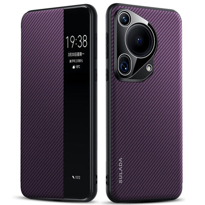 For Huawei Pura 70 Ultra SULADA Kevlar 600D Texture Smart Window Leather Phone Case(Purple) - Huawei Cases by SULADA | Online Shopping UK | buy2fix