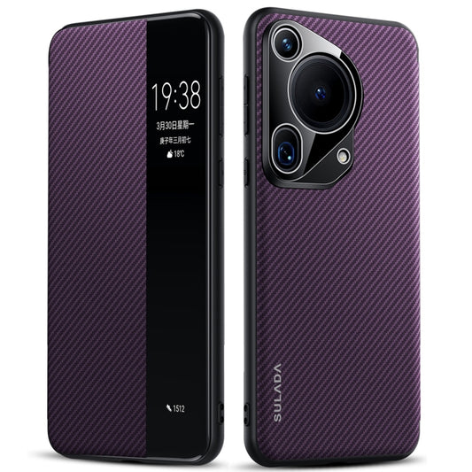 For Huawei Pura 70 Ultra SULADA Kevlar 600D Texture Smart Window Leather Phone Case(Purple) - Huawei Cases by SULADA | Online Shopping UK | buy2fix