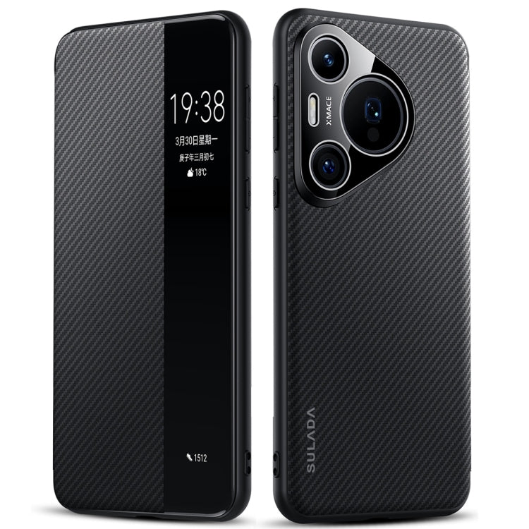 For Huawei Pura 70 SULADA Kevlar 600D Texture Smart Window Leather Phone Case(Black) - Huawei Cases by SULADA | Online Shopping UK | buy2fix