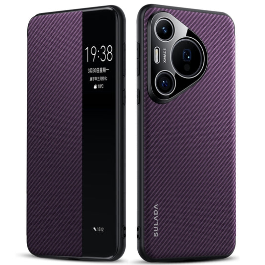 For Huawei Pura 70 SULADA Kevlar 600D Texture Smart Window Leather Phone Case(Purple) - Huawei Cases by SULADA | Online Shopping UK | buy2fix