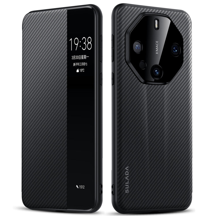 For Huawei Mate 60 RS Ultimate SULADA Kevlar 600D Texture Smart Window Leather Phone Case(Black) - Huawei Cases by SULADA | Online Shopping UK | buy2fix