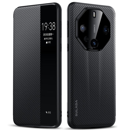 For Huawei Mate 60 RS Ultimate SULADA Kevlar 600D Texture Smart Window Leather Phone Case(Black) - Huawei Cases by SULADA | Online Shopping UK | buy2fix