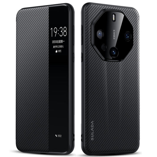 For Huawei Mate 60 RS Ultimate SULADA Kevlar 600D Texture Smart Window Leather Phone Case(Black) - Huawei Cases by SULADA | Online Shopping UK | buy2fix