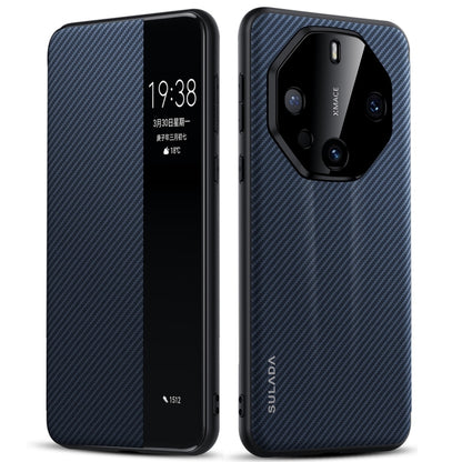 For Huawei Mate 60 RS Ultimate SULADA Kevlar 600D Texture Smart Window Leather Phone Case(Blue) - Huawei Cases by SULADA | Online Shopping UK | buy2fix