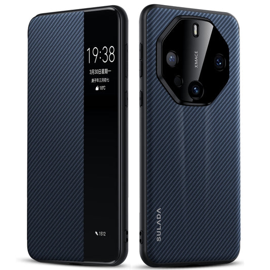 For Huawei Mate 60 RS Ultimate SULADA Kevlar 600D Texture Smart Window Leather Phone Case(Blue) - Huawei Cases by SULADA | Online Shopping UK | buy2fix
