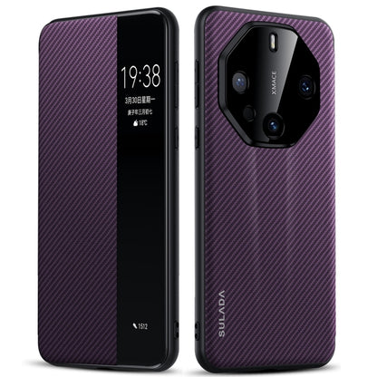 For Huawei Mate 60 RS Ultimate SULADA Kevlar 600D Texture Smart Window Leather Phone Case(Purple) - Huawei Cases by SULADA | Online Shopping UK | buy2fix