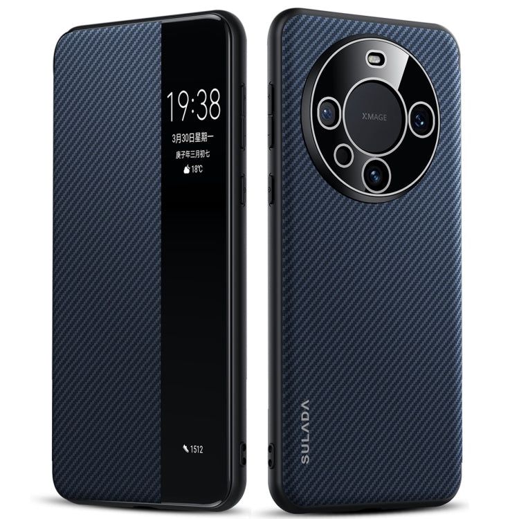 For Huawei Mate 60 Pro SULADA Kevlar 600D Texture Smart Window Leather Phone Case(Blue) - Huawei Cases by SULADA | Online Shopping UK | buy2fix