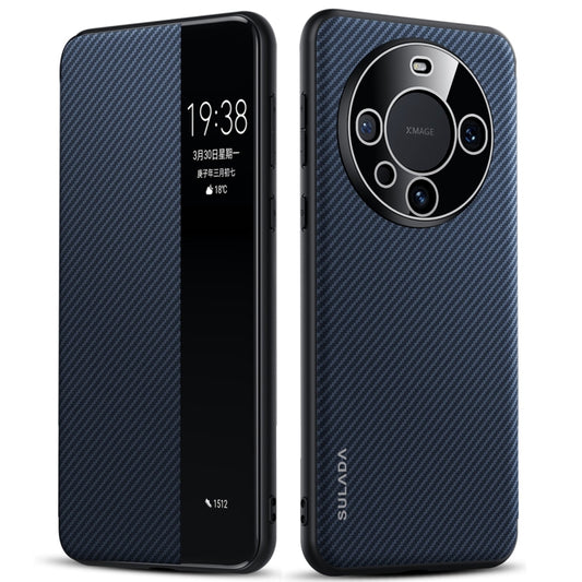 For Huawei Mate 60 Pro SULADA Kevlar 600D Texture Smart Window Leather Phone Case(Blue) - Huawei Cases by SULADA | Online Shopping UK | buy2fix
