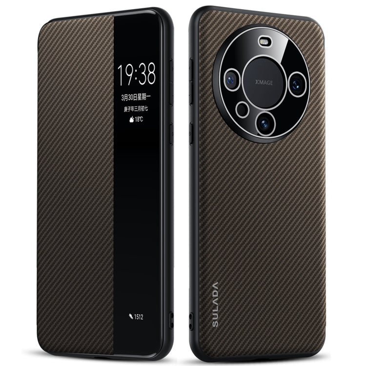 For Huawei Mate 60 Pro SULADA Kevlar 600D Texture Smart Window Leather Phone Case(Brown) - Huawei Cases by SULADA | Online Shopping UK | buy2fix