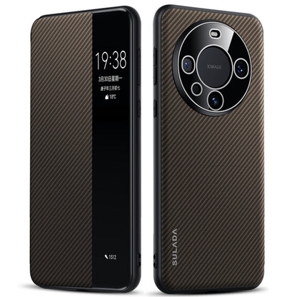 For Huawei Mate 60 Pro SULADA Kevlar 600D Texture Smart Window Leather Phone Case(Brown) - Huawei Cases by SULADA | Online Shopping UK | buy2fix