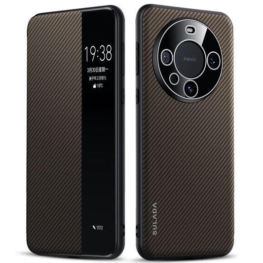 For Huawei Mate 60 Pro SULADA Kevlar 600D Texture Smart Window Leather Phone Case(Brown) - Huawei Cases by SULADA | Online Shopping UK | buy2fix