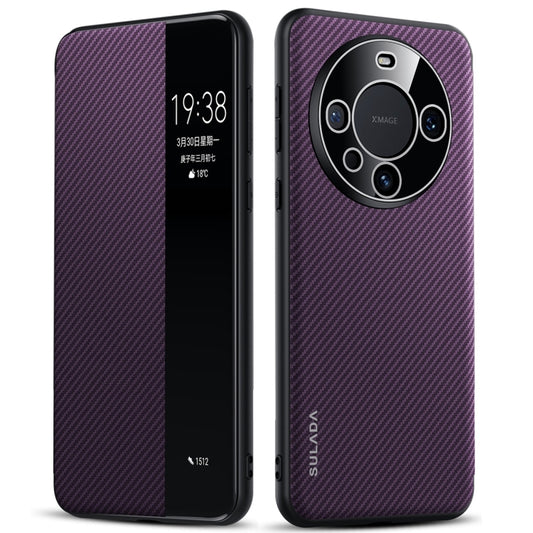 For Huawei Mate 60 SULADA Kevlar 600D Texture Smart Window Leather Phone Case(Purple) - Huawei Cases by SULADA | Online Shopping UK | buy2fix