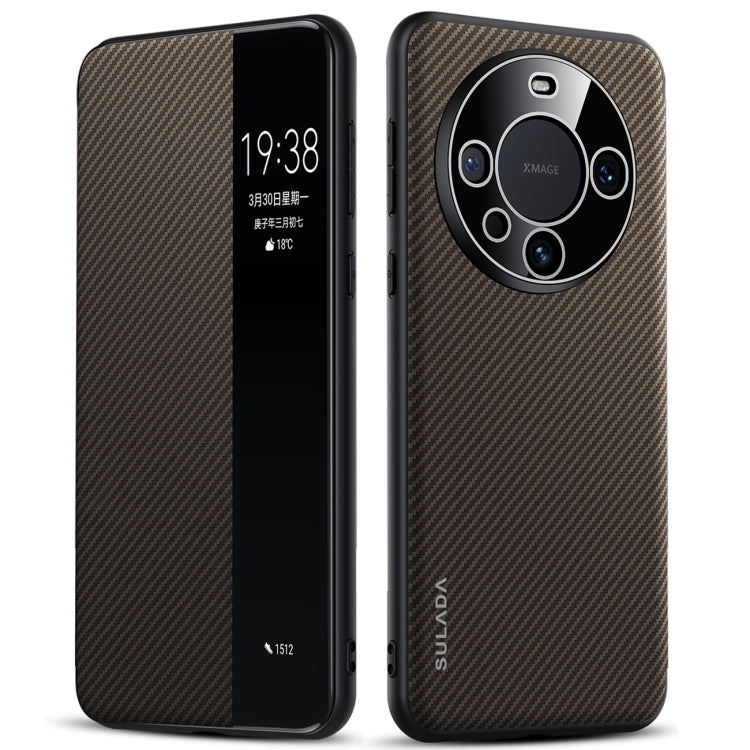 For Huawei Mate 60 SULADA Kevlar 600D Texture Smart Window Leather Phone Case(Brown) - Huawei Cases by SULADA | Online Shopping UK | buy2fix