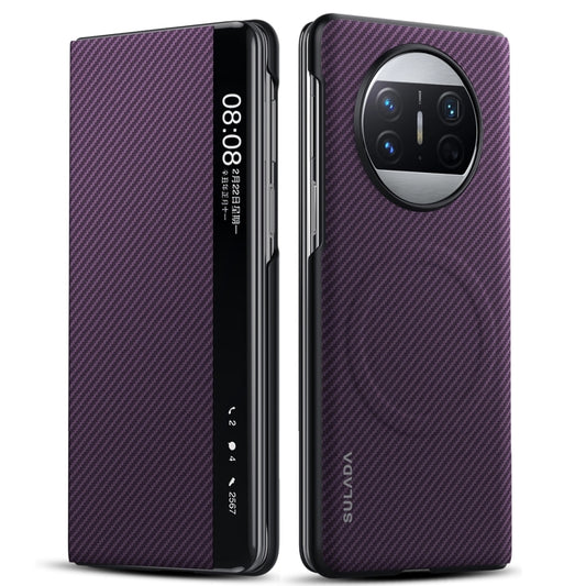 For Huawei Mate X3 SULADA Kevlar 600D Texture Smart Window Leather Phone Case(Purple) - Huawei Cases by SULADA | Online Shopping UK | buy2fix