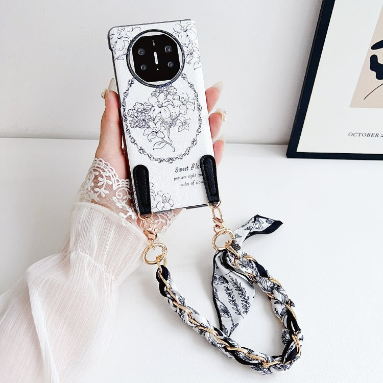 For Huawei Mate X5 / X2 Sketching Flowers Flip Leather Phone Case with Bracelet(Black) - Huawei Cases by buy2fix | Online Shopping UK | buy2fix