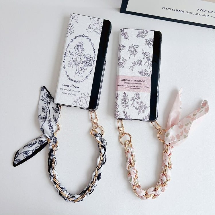 For Huawei Mate X5 / X2 Sketching Flowers Flip Leather Phone Case with Bracelet(Black) - Huawei Cases by buy2fix | Online Shopping UK | buy2fix