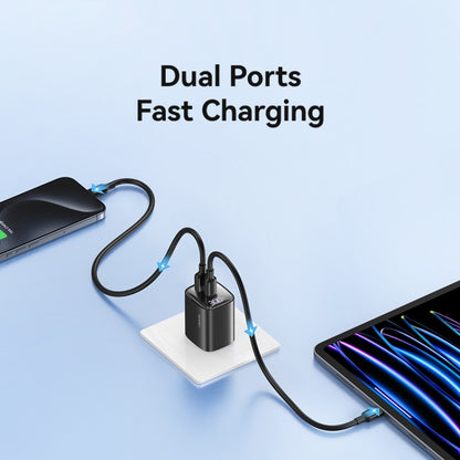 USAMS CC230 30W USB+USB-C / Type-C Dual Port GaN Digital Display Charger, Specifications: US Plug(Black) - USB Charger by USAMS | Online Shopping UK | buy2fix