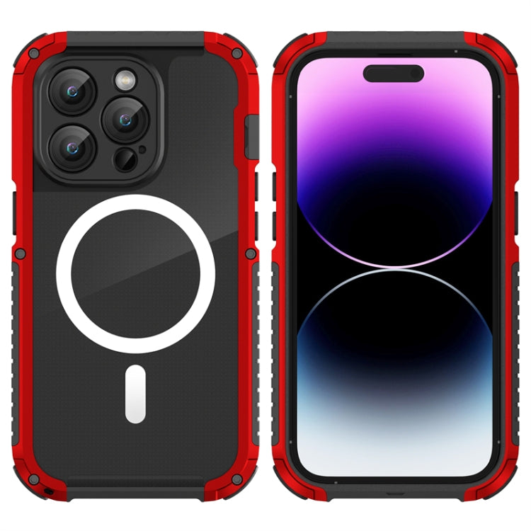 For iPhone 14 Pro Max MagSafe Shockproof Metal Phone Case(Red) - iPhone 14 Pro Max Cases by buy2fix | Online Shopping UK | buy2fix