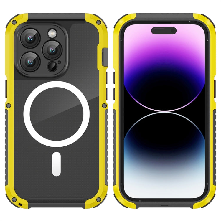 For iPhone 14 Pro MagSafe Shockproof Metal Phone Case(Yellow) - iPhone 14 Pro Cases by buy2fix | Online Shopping UK | buy2fix