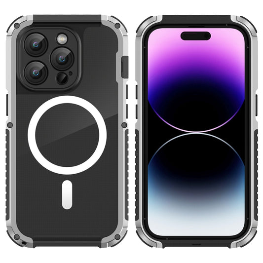 For iPhone 14 Pro MagSafe Shockproof Metal Phone Case(Silver) - iPhone 14 Pro Cases by buy2fix | Online Shopping UK | buy2fix