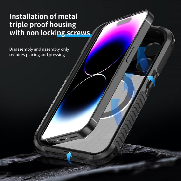 For iPhone 14 Pro MagSafe Shockproof Metal Phone Case(Silver) - iPhone 14 Pro Cases by buy2fix | Online Shopping UK | buy2fix