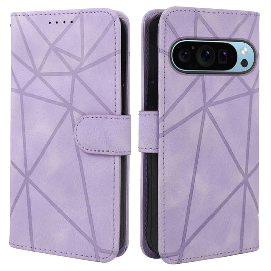 For Google Pixel 9 Pro XL Skin Feel Geometric Lines Leather Phone Case(Purple) by buy2fix