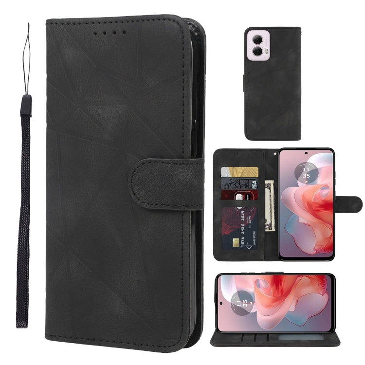For Motorola Moto G Power 5G 2024 Skin Feel Geometric Lines Leather Phone Case(Black) by buy2fix