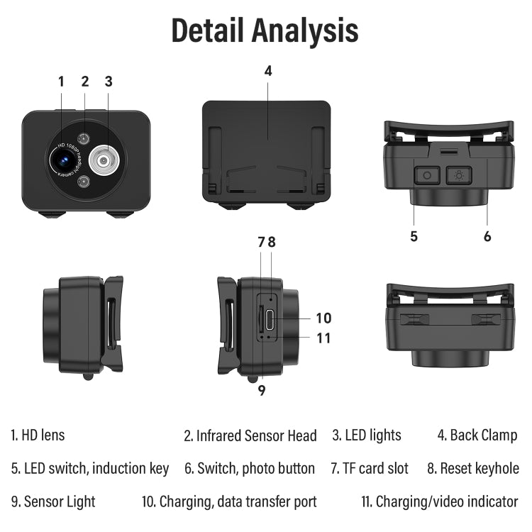 D8 1080P Head-mounted LED Motion Sensor Video Recording Lighting Camera - Video Cameras by buy2fix | Online Shopping UK | buy2fix