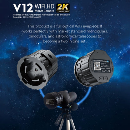 V12 2K WiFi HD Telescope Eyepiece Outdoor Portable Mirror Camera(Black) by buy2fix