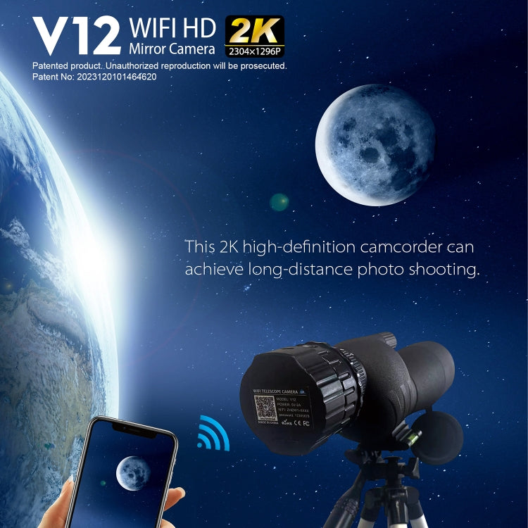 V12 2K WiFi HD Telescope Eyepiece Outdoor Portable Mirror Camera(Black) by buy2fix