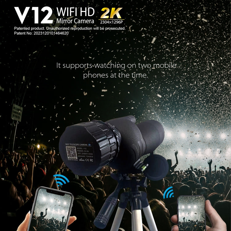 V12 2K WiFi HD Telescope Eyepiece Outdoor Portable Mirror Camera(Black) by buy2fix