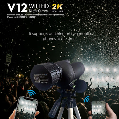 V12 2K WiFi HD Telescope Eyepiece Outdoor Portable Mirror Camera(Black) by buy2fix