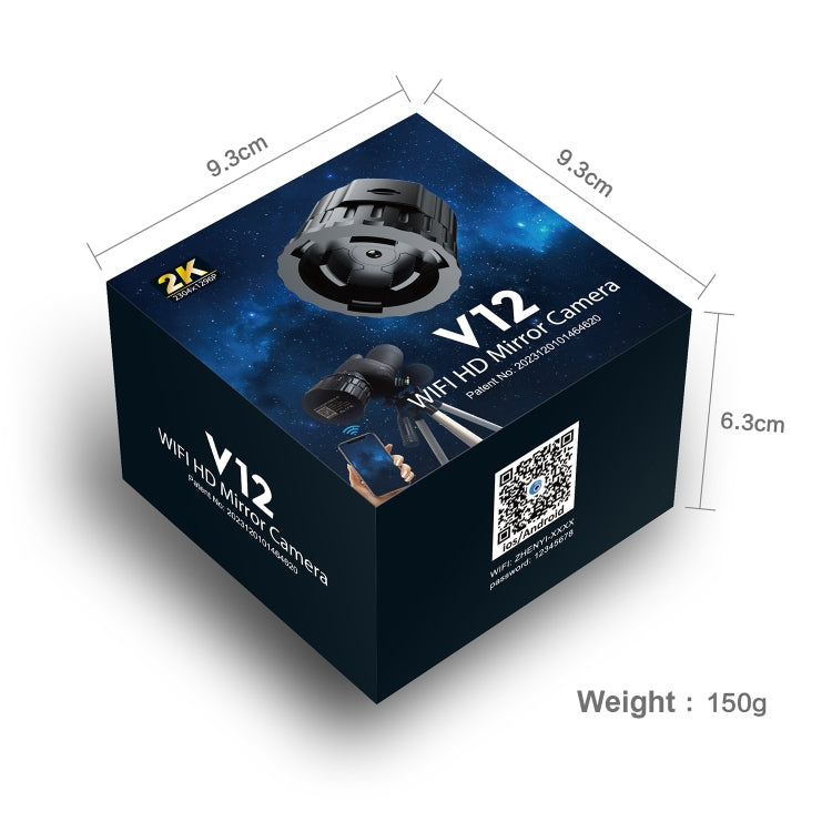 V12 2K WiFi HD Telescope Eyepiece Outdoor Portable Mirror Camera(Black) by buy2fix