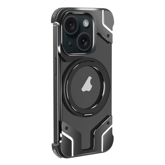 For iPhone 15 Plus Borderless MagSafe Rotating Holder Transparent Phone(Black) - iPhone 15 Plus Cases by buy2fix | Online Shopping UK | buy2fix
