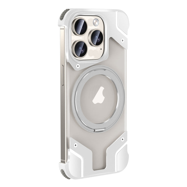 For iPhone 15 Pro Borderless MagSafe Rotating Holder Transparent Phone(Silver) - iPhone 15 Pro Cases by buy2fix | Online Shopping UK | buy2fix