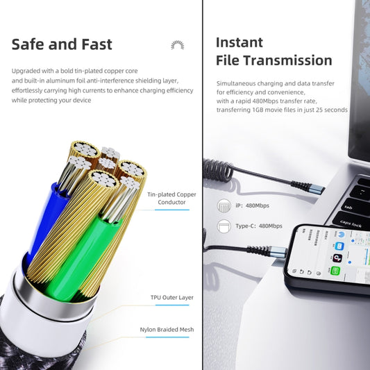 ROCK RCB0877 PD 60W USB-C / Type-C to USB-C / Type-C Spring Coil Fast Charge Data Cable, Length:1.5m - USB-C & Type-C Cable by ROCK | Online Shopping UK | buy2fix