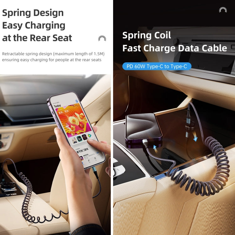 ROCK RCB0877 PD 60W USB-C / Type-C to USB-C / Type-C Spring Coil Fast Charge Data Cable, Length:1.5m - USB-C & Type-C Cable by ROCK | Online Shopping UK | buy2fix