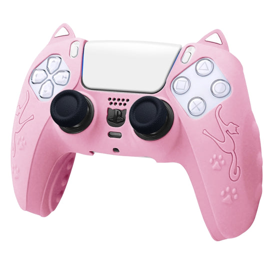 For Sony PS5 Cat Ear Shape Gamepad Silicone Protective Case(Pink)