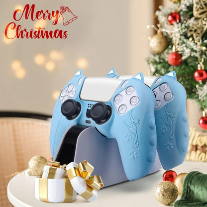 For Sony PS5 Cat Ear Shape Gamepad Silicone Protective Case(Blue) - Cases by buy2fix | Online Shopping UK | buy2fix