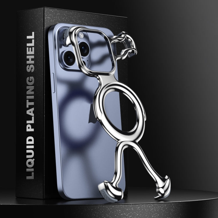 For iPhone 15 Pro Liquid Plating PC Hollow MagSafe Phone Case(Metal Silve) - iPhone 15 Pro Cases by buy2fix | Online Shopping UK | buy2fix